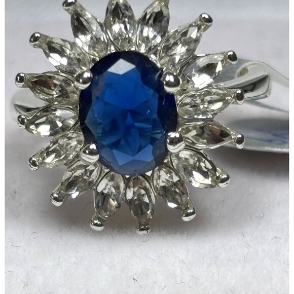 Sapphire & Diamond-Style Cluster Ring - Picture 2 of 3